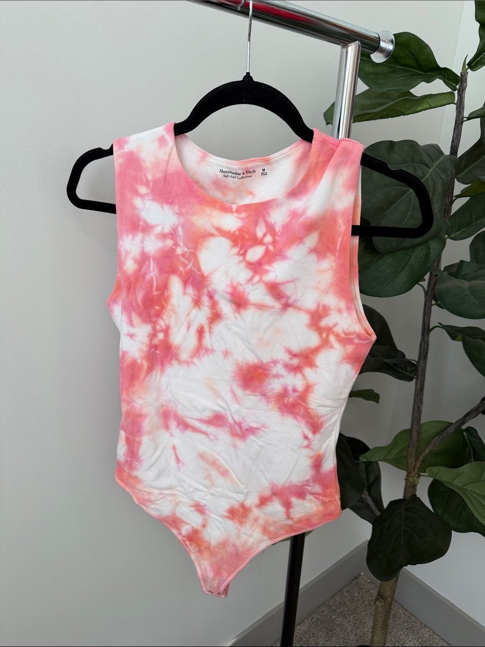 Abercrombie & Fitch Pink and White Tie-Dye Sleeveless Bodysuit